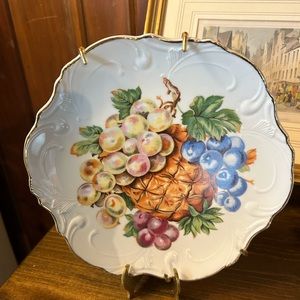 Vintage fruit pineapple and grapes decorative plate, made in Japan